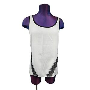 New York & Co. White Sleeveless Blouse Black Eyelash Lace Size‎ XS Women's B84